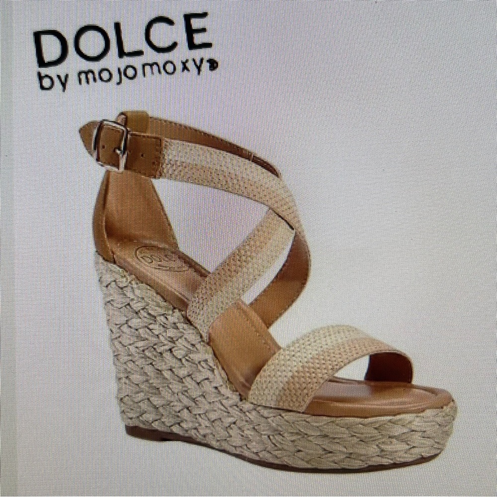 Mojo Moxy natural striped "Davenport" espadrille wedge, size 9, NWT
